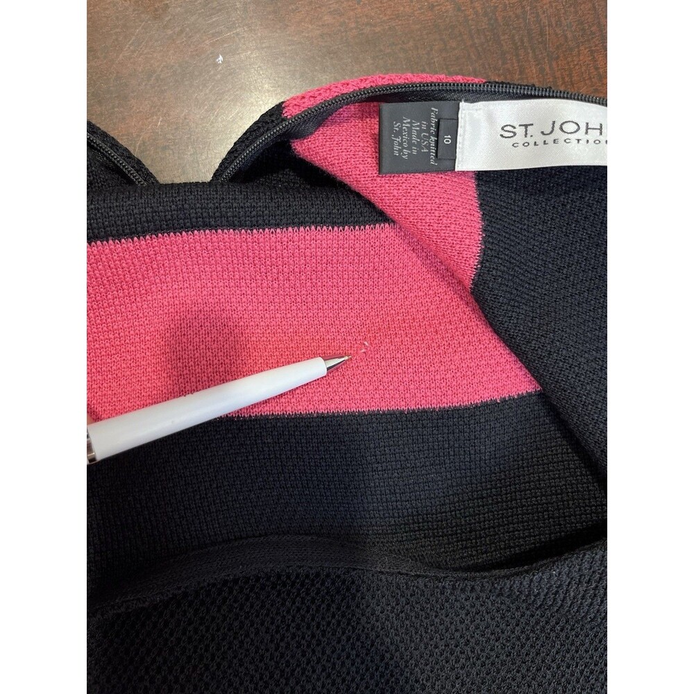 St. John PF13 Black/Pink Color Sz 10 Block Knit Cap Sleeve Sheath Dress - Picture 12 of 14